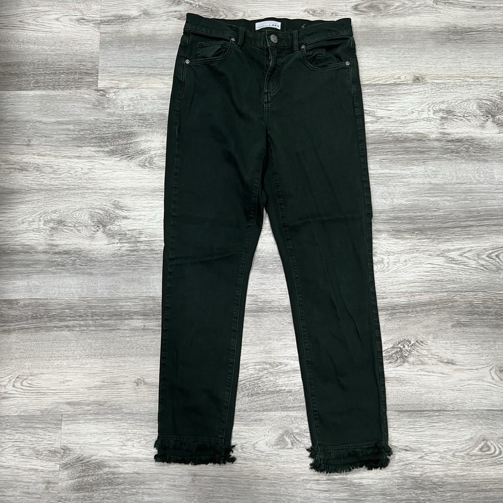 LOFT Fringe Hem High Waist Skinny Crop Jeans Dark‎ Green Size 4/27
